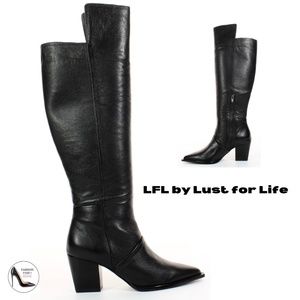 LFL by Lust for Life Womens Black Leather Block Heel Fashion Over the Knee Boots